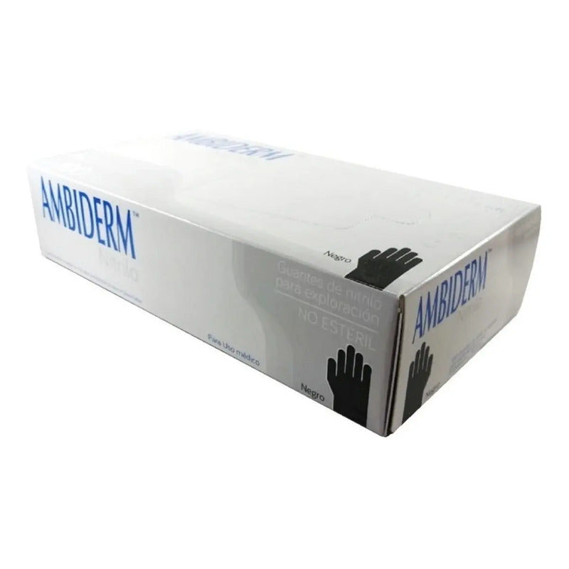 Guantes Descartables Antideslizantes Ambiderm Color Negro Talle G De Nitrilo X 100 Unidades