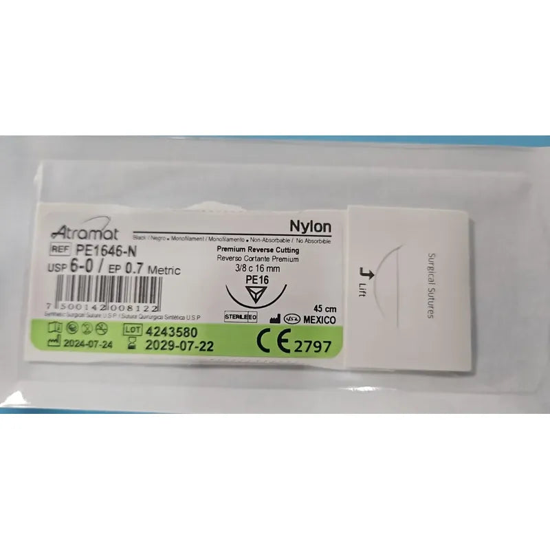Sutura Atramat Nylon Tamaños A Elegir 6-0 Cortante 16mm