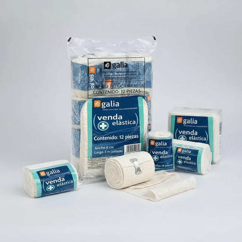 12 Vendas Elásticas De  Algodón Hipoalergenico Calidad Galia Blanco