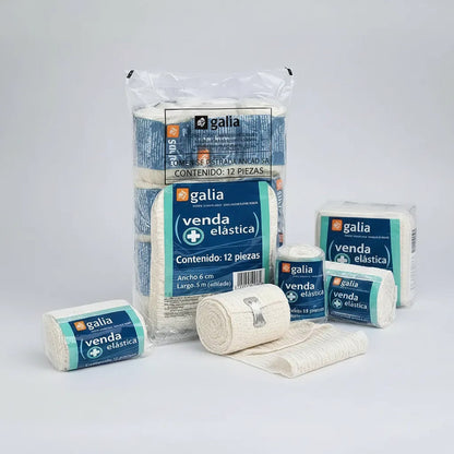 12 Vendas Elásticas De  Algodón Hipoalergenico Calidad Galia Blanco
