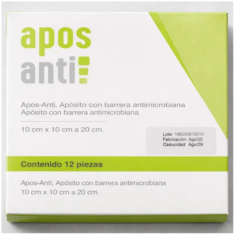 Apósito Antimicrobiano Apos-anti 10x10 Cm Caja 12 Piezas Plateado