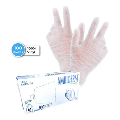 Guantes Descartables Ambiderm Bp Color Transparente Talle M De Vinilo Con Polvo X 100 Unidades