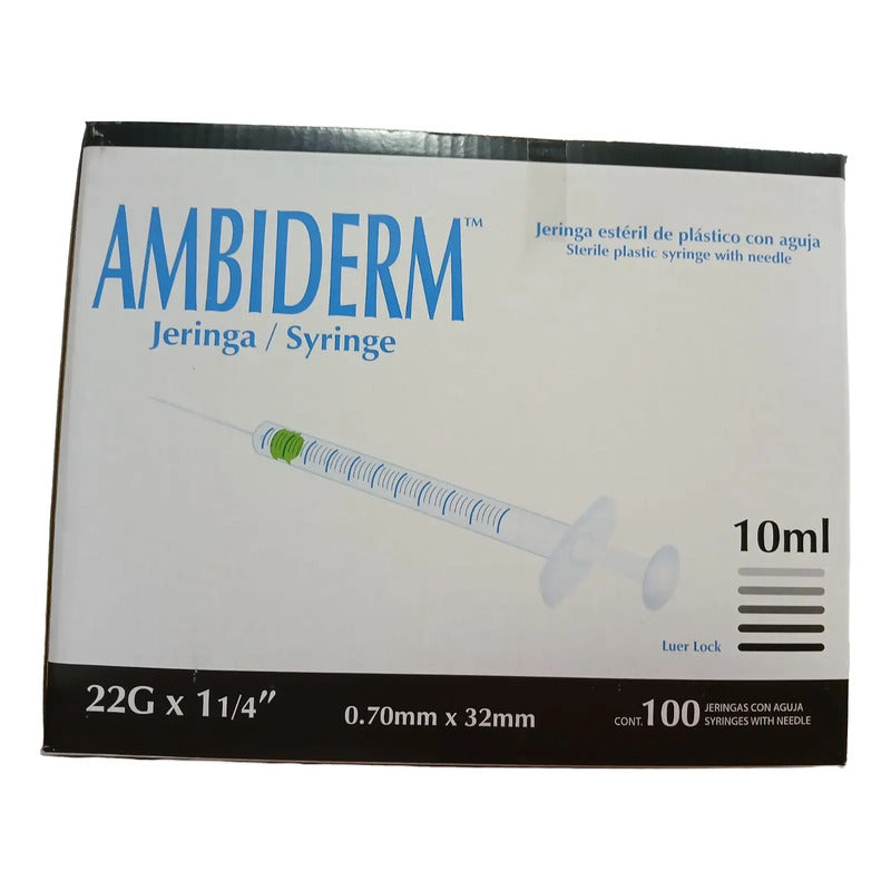 Jeringa Desechable Ambiderm 10ml C/aguja 22gx32mm Negra 100u 10 Ml