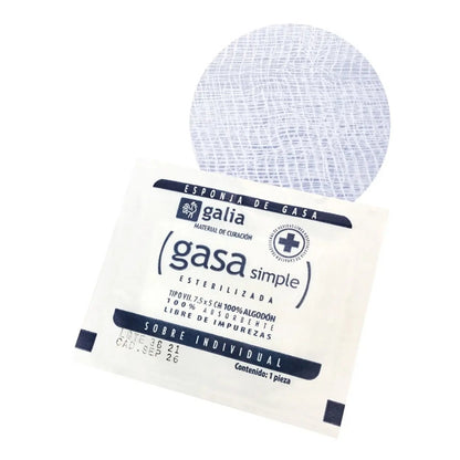 Gasa Esteril 7.5x5 Cm 8 Capas Caja 100 Pz Galia Blanco Blanco