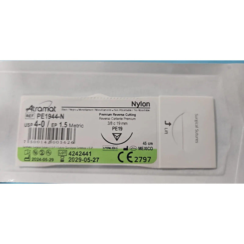 Sutura Atramat Nylon Tamaños A Elegir 4-0 Cortante 19mm