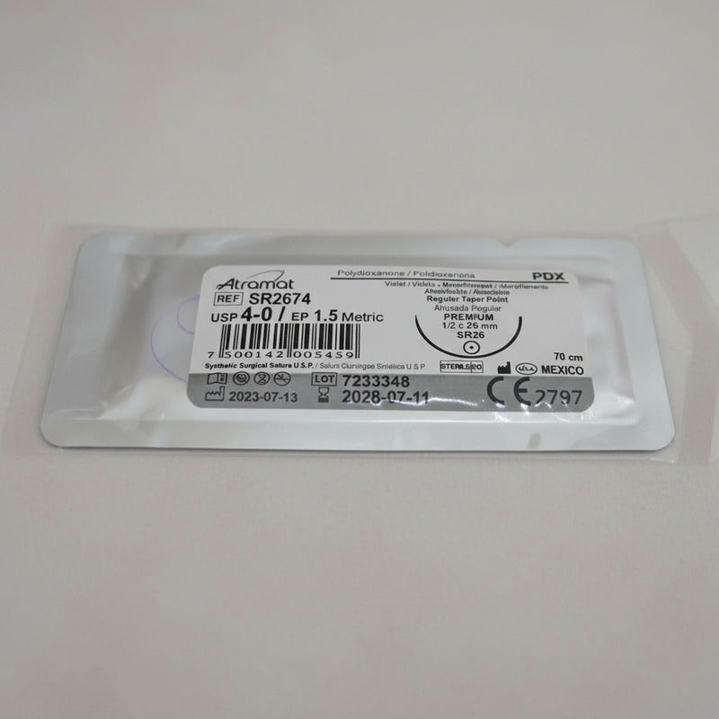Atramat Sutura Pdx  Pds Polidioxanona 4-0 Redonda 26mm Gris