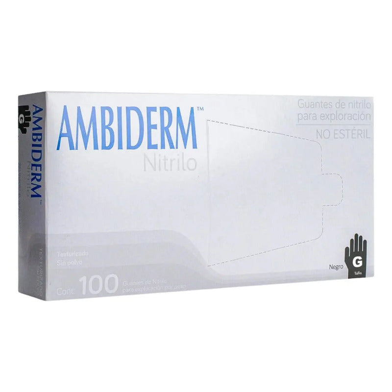 Guantes Descartables Antideslizantes Ambiderm Color Negro Talle G De Nitrilo X 100 Unidades