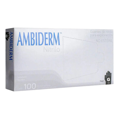 Guantes Descartables Antideslizantes Ambiderm Color Negro Talle G De Nitrilo X 100 Unidades