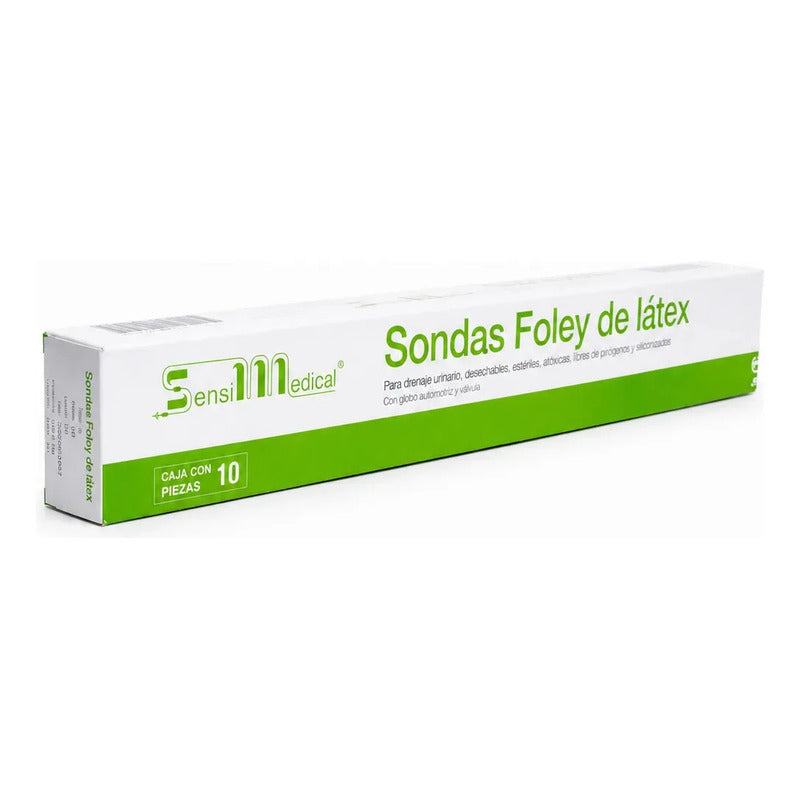 10 Sondas Foley De Látex 2 Vías 8 Fr Globo 5 Ml Sensimedical