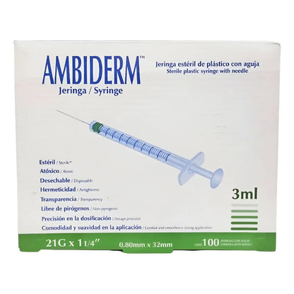 100 Jeringas De Plástico 3ml Con Aguja 21gx32mm Estéril Capa 3 Ml