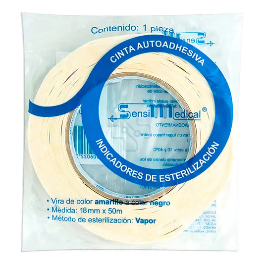 Cinta Testigo Esterilización 18mm X 50m Papel Crepado Sensi Medical Blanco