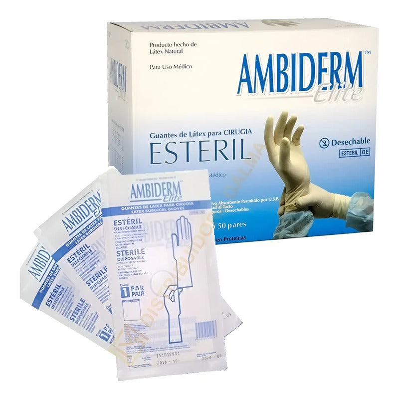 Guante De Látex Estéril Para Cirujano Elite Ambiderm Color Natural Talla 7.5