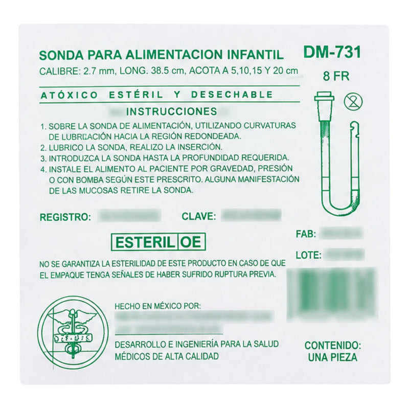 100 Sondas Para Alimentación Infantil 8 Fr Dip-mac Estériles