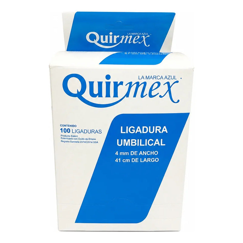 100 Cintas Umbilicales Quirmex Estéril 4 Mm X 41 Cm Blanco