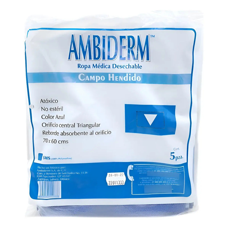 Campo Hendido Ambiderm No Esteril 60x70 Triangulo 25 Pzas Azul 70x60