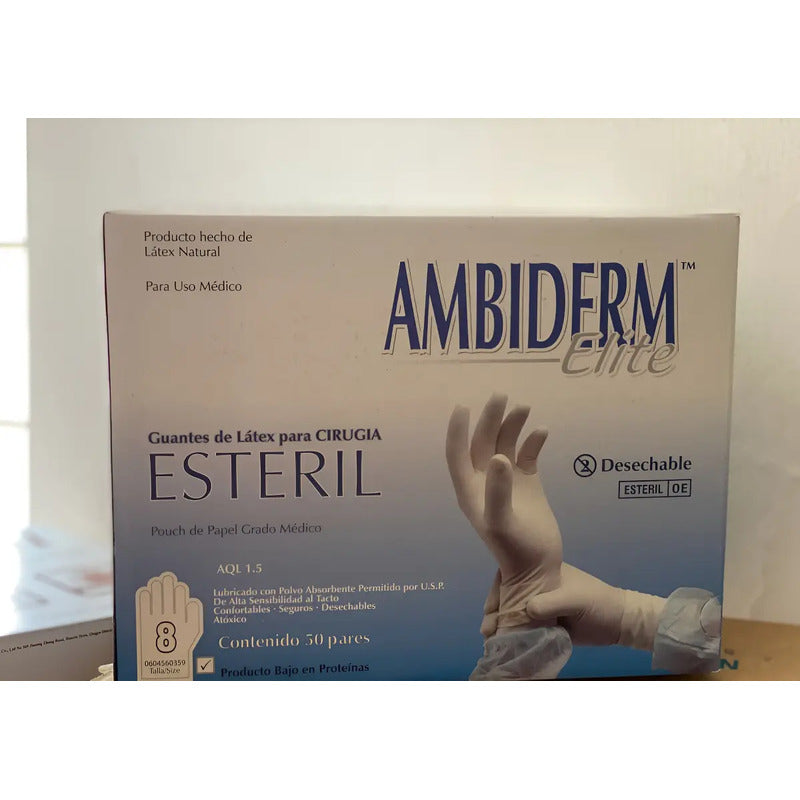 Guantes Para Cirujano Ambiderm  #8 Caja Con 50 Pares Natural 8