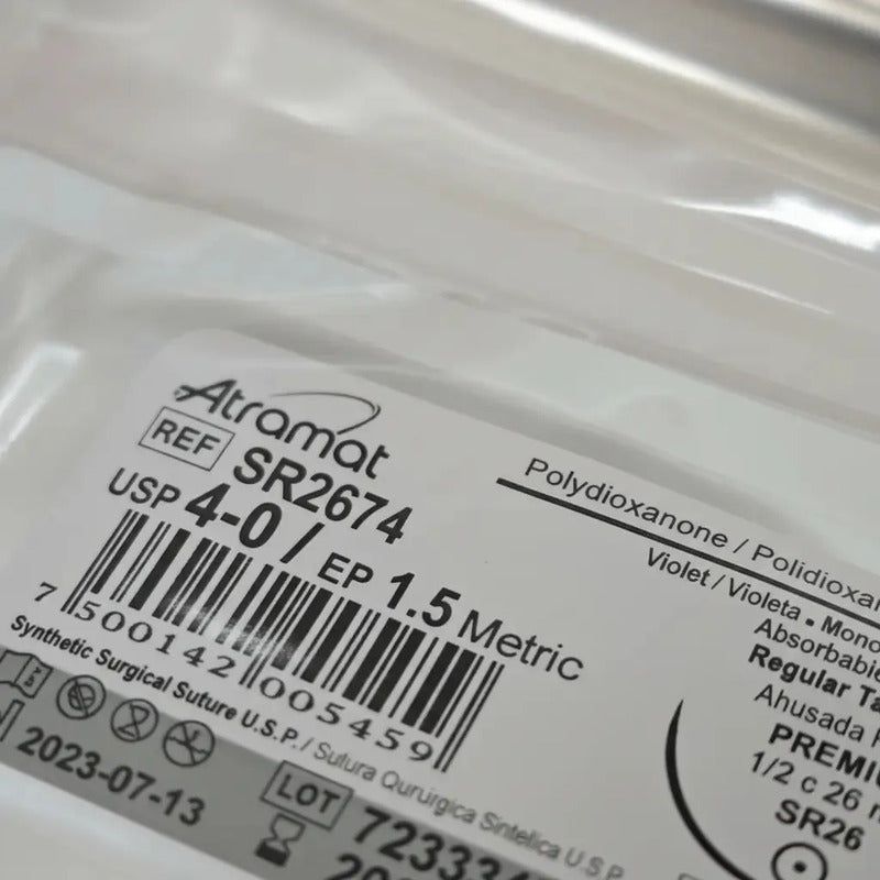 Atramat Sutura Pdx Pds Polidioxanona 4-0 Redonda 26mm Gris