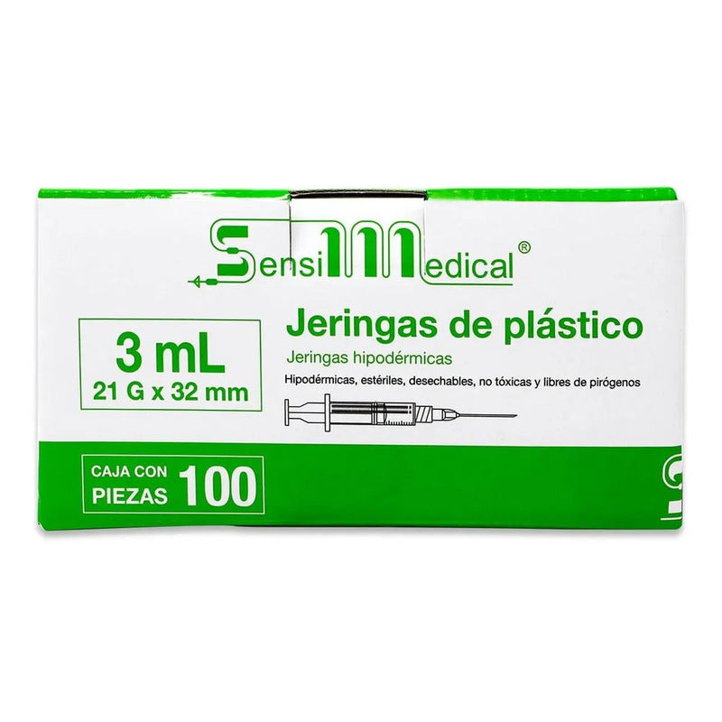 Caja 100 Jeringas Plásticas 3 Ml 21g X 32 Mm HiPodérmicas Descartables