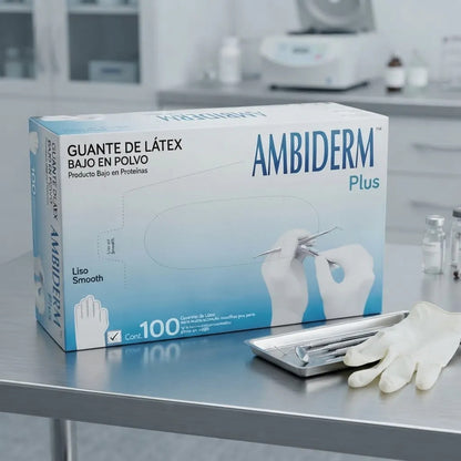 Guante De Latex Ambiderm Plus Caja Con 100 Talla Gde Blanco Grande